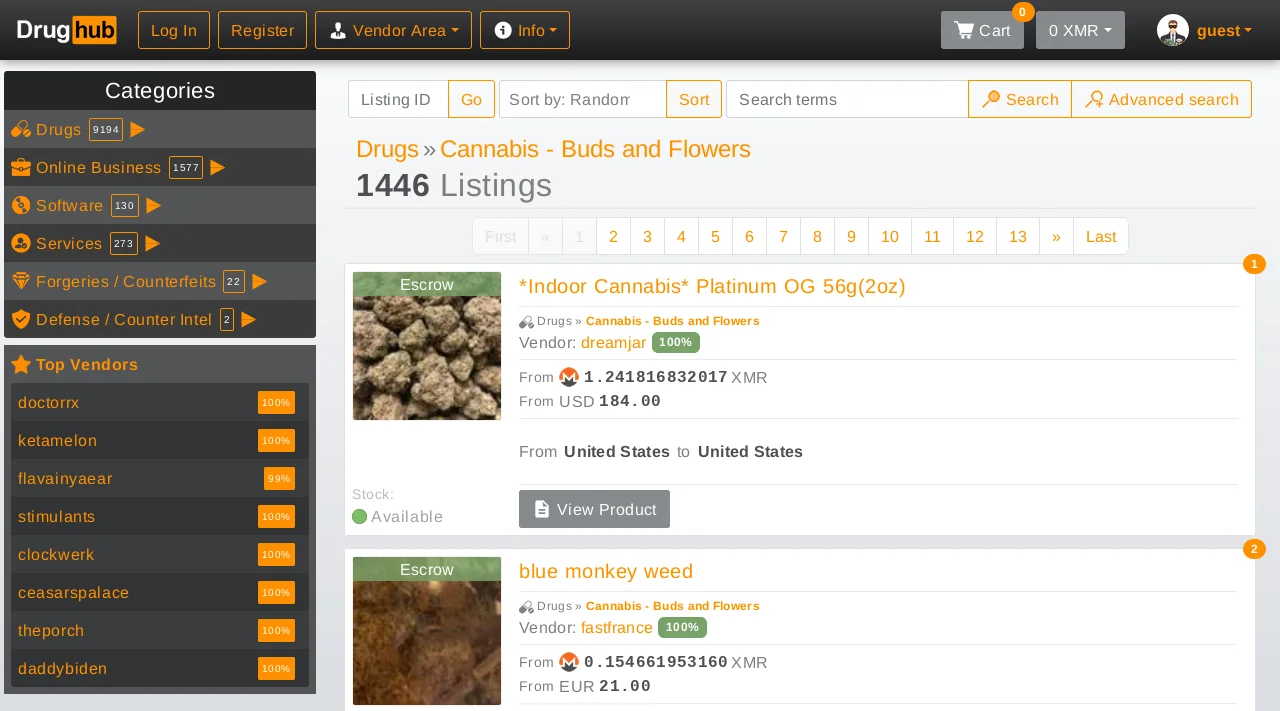 Drughub market anonymous trading platform interface