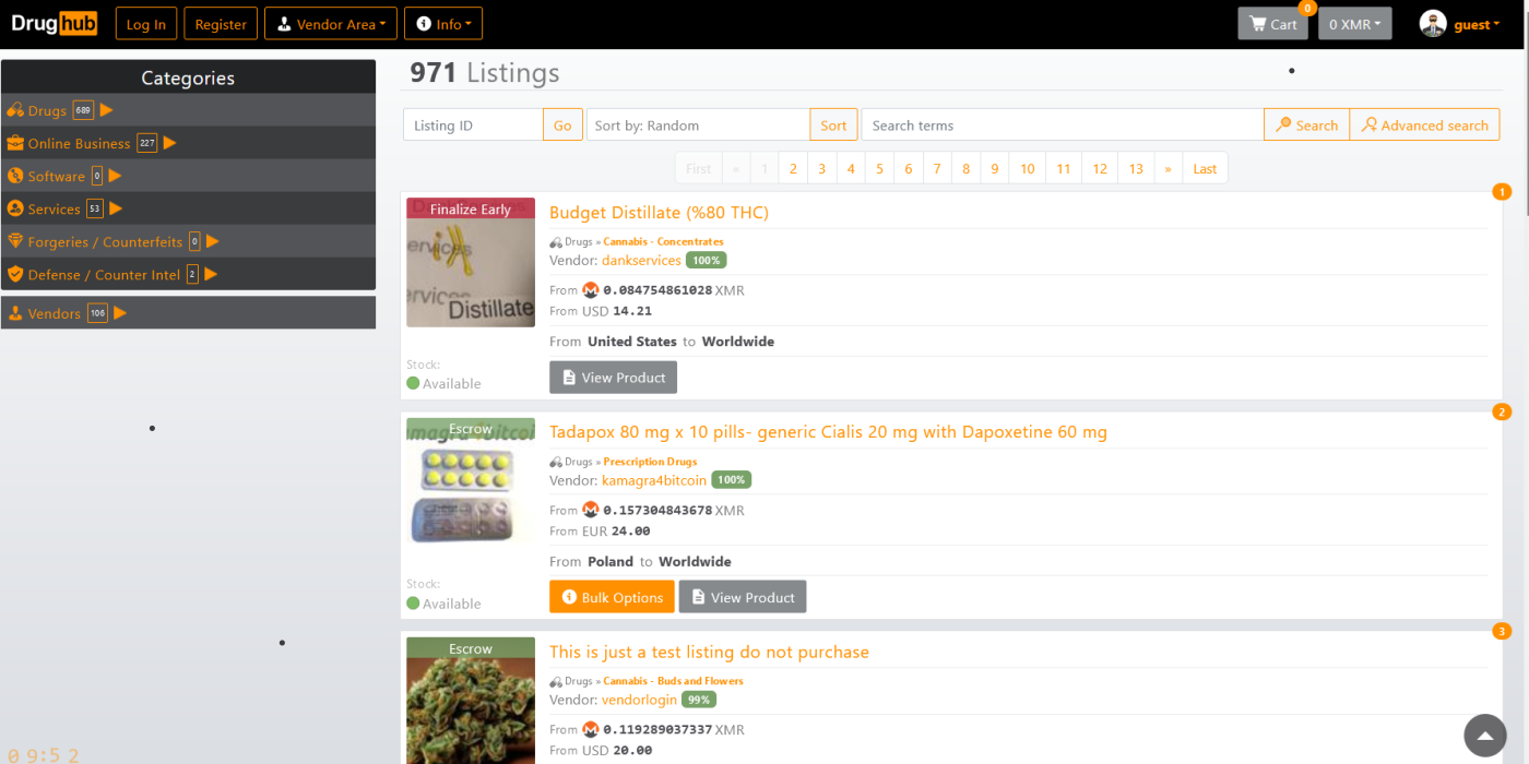 DrugHub Market vendor dashboard for sellers
